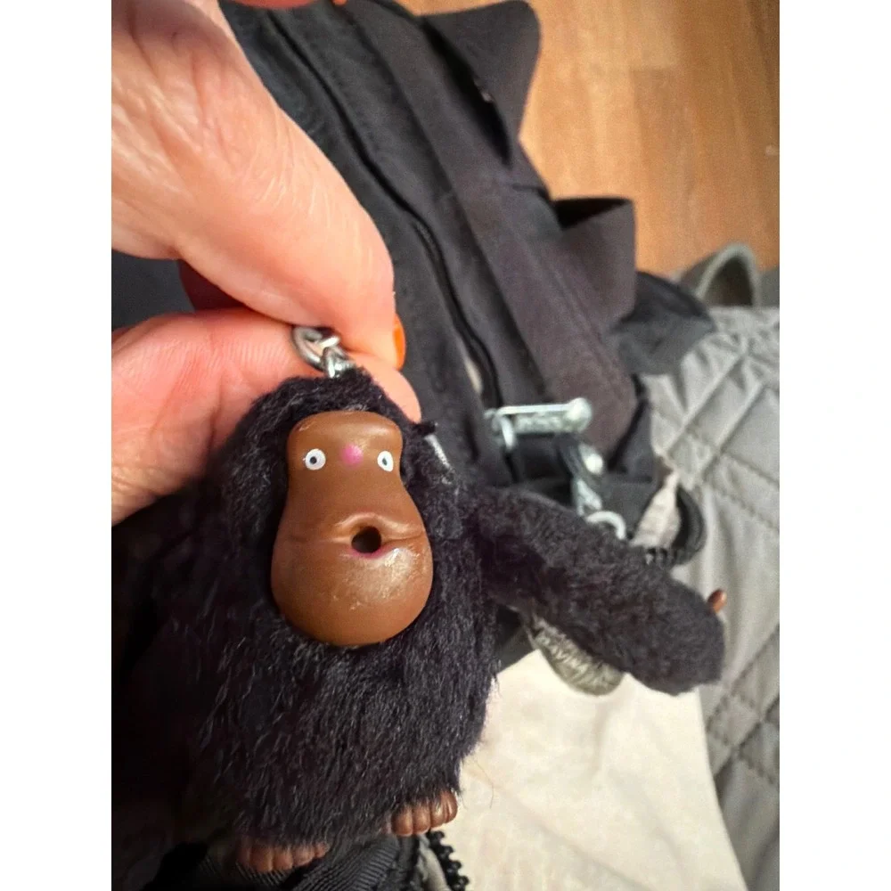 Kipling Black Nylon Mini Backpack with Fuzzy Monkey Keychain Small Rucksack Bag
